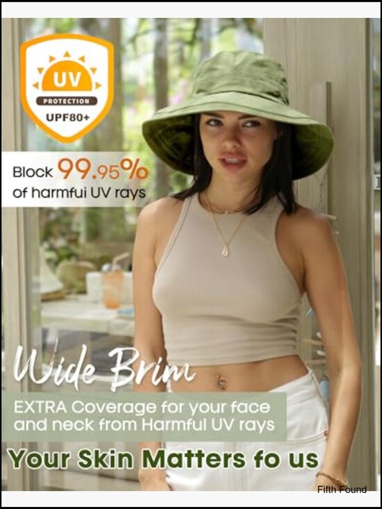 Wide Brim Sun Hat with Ponytail Hole, Foldable, Adjustable, Cotton main image 5